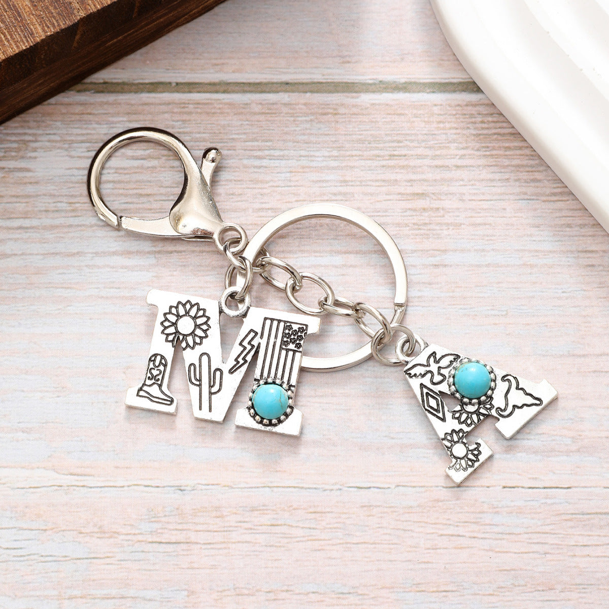 Wholesale Alloy Letters Western Style Turquoise Keychain